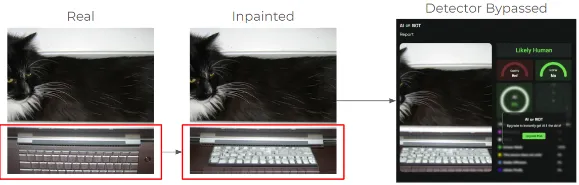 The AI or Not detector failing to flag an inpainted image as manipulated